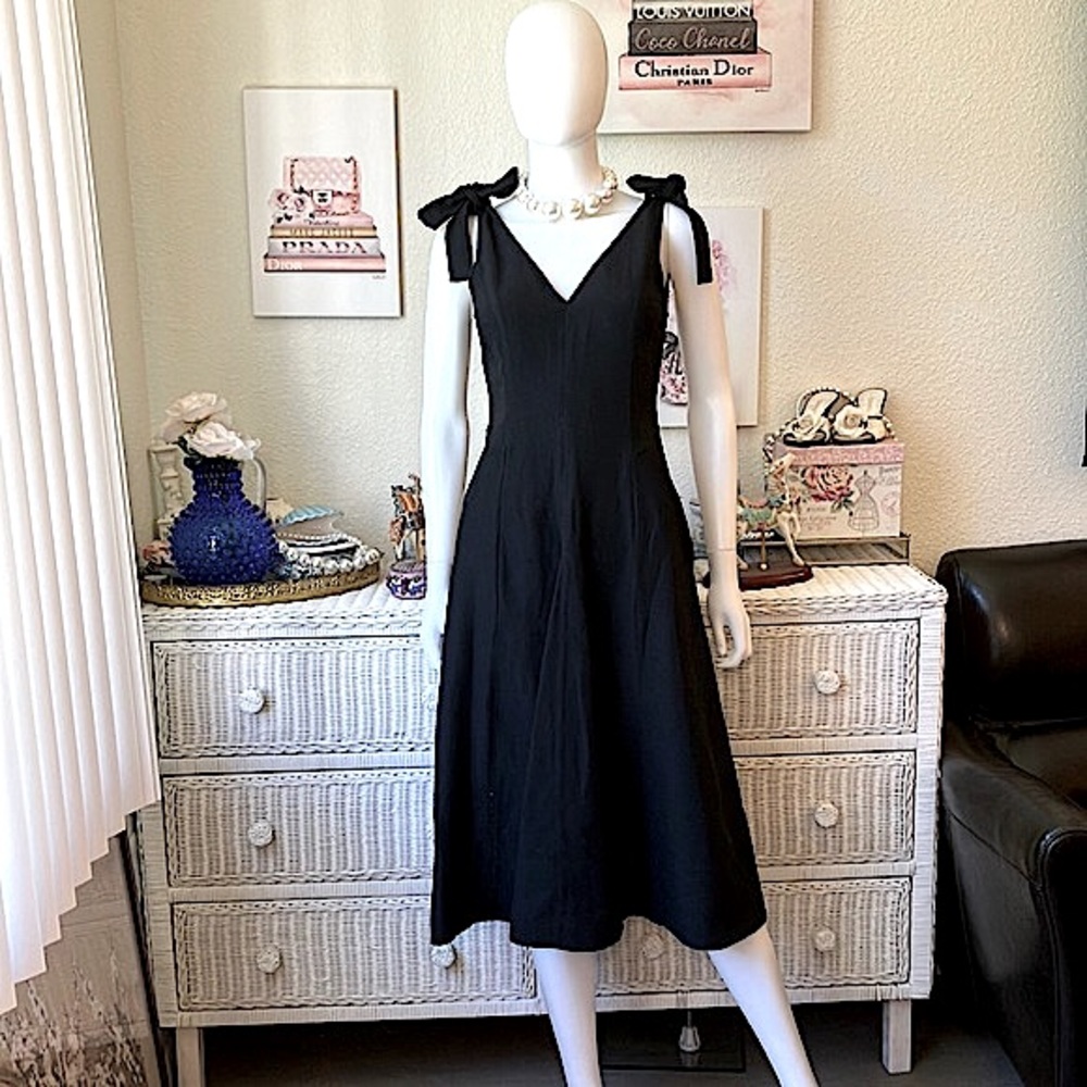 Ulla Johnson bow tied shoulder strap midi dress black color size 4